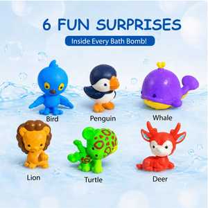 6 bombes de bain parfumées bio pour enfants avec des jouets surprise à l'intérieur, formes d'animaux mignons, huiles essentielles naturelles, bulles, soin du corps - Product Image 2