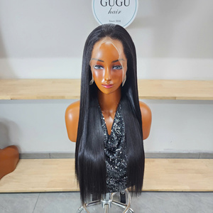 Perruque longue en cheveux humains naturels noirs, lisse comme un bâton, 26 pouces, frontale 13x6, super double drawn, 100% cheveux vierges, densité 200 - Product Image 2