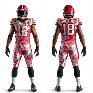 Red Sublimation American Football Uniform Energy Burst Jersey and Pants <b>Athletic</b> Team Wear - Product Image 3