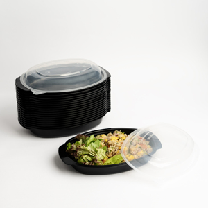 Oval PP Food <b>Container</b> with Dome Lid for Salad and Meal Storage, Food Grade Plastic, Black, Microwave Safe Manufacturer Supplier - Product Image 1