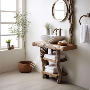 Luxury Handcrafted Modern Antique Solid Wood Eco-Friendly Durable Bathroom Vanity Wall Mirror Included Polished Finish Washstand - Product Image 5