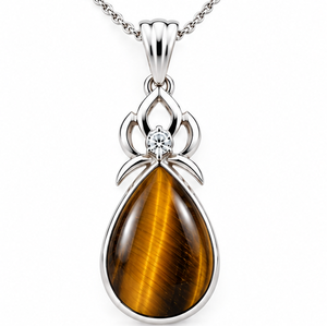 Colgante de Plata con Ojo de Tigre, Collar con Ojo de Tigre Dorado en Forma de Lágrima, Colgante de Plata de Ley 925 con Piedra Preciosa, Joyería Natural de Ojo de Tigre, Talla S - Product Image 1