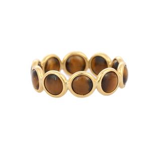 100% anillo de banda de eternidad de ojo de tigre de lujo genuino 18K oro amarillo sólido joyería de boda apilable completa - Product Image 1