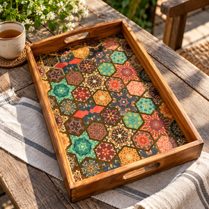 Handcrafted Wooden Serving <b>Tray</b> with <b>Black</b> Metal Handles Wholesale OEM ODM - Product Image 4