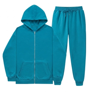 Unisex <b>Brown</b> Hooded Tracksuit Set Full Zipper Casual Solid Color Sweatshirt and <b>Jogger</b> Pants 100% Cotton Midweight Autumn Wear - Product Image 4
