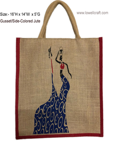 LOWELLCRAFT JSB01072 Jute Handbag with Cotton <b>Cord</b> Handle Made in Delhi - Product Image 4