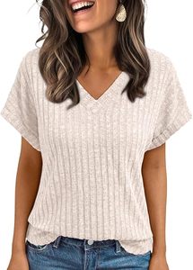 Womens Spring Tops 2026 Summer Dressy Casual Blouses Short Sleeve Cute V Neck Sweater Shirts Fashion Vacation Clothes - Product Image 2