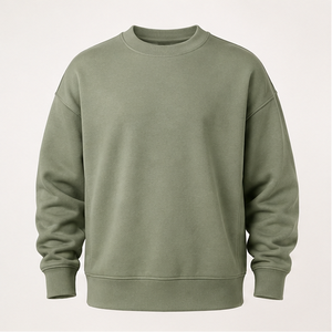 เสื้อสเวตเชิ้ตคอกลมทรงตรงขนาดใหญ่พิเศษสำหรับผู้ชาย สีเขียวเซจ ผ้าคอตตอนผสมโมดอลเนื้อนุ่ม รุ่น MCRW-0013 - Product Image 1