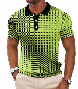 Polo à manches courtes pour homme à motif géométrique noir et blanc, imprimé numérique, décontracté, respirant, tissé, coupe classique - Product Image 3