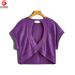 เสื้อครอปท็อปกีฬาผู้หญิงขายส่ง ระบายอากาศได้ดี เป็นมิตรกับสิ่งแวดล้อม รับสกรีนโลโก้ แขนสั้น คอกลม ทรงปกติ คุณภาพสูง - Product Image 1