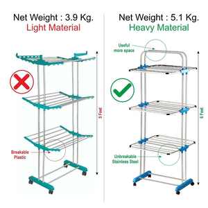 Polished SS 202 Stainless Steel Three Tier Laundry <b>Dryer</b> Silver Mirror Finish Rolling Clothes Stand Minimalist Column - Product Image 3