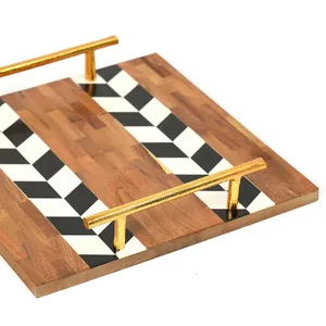 Plateau décoratif en bois de luxe moderne, élégant, durable et écologique, idéal pour la maison, la cuisine et la table basse - Product Image 5