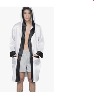 HAWK SPORTS INDUSTRIES Robe de boxe à capuche blanche avec bordure noire en polyester, durable, confortable, pour toutes les saisons, robe d'entraînement - Product Image 5