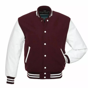 2026 <b>Men</b> Maroon <b>White</b> Preppy Style Turn-down Collar Regular Fit Polyester Wadding Casual Wear Varsity <b>Jacket</b> Available For Sale - Product Image 3