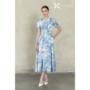 Women's Short Sleeve <b>Toile</b> Print Midi <b>Dress</b> Elegant French Style Factory Direct Price OEM ODM Factory Wholesale Supplier - Product Image 1