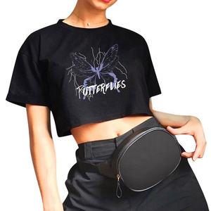 Camiseta Básica para Mujer, Negra, Lisa, Corta, 100% Algodón, Manga Corta, Cuello Redondo, Transpirable - Product Image 5