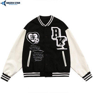 DAIZEN <b>STAR</b> Men's Varsity <b>Jacket</b> Green Cream Sleeve Patch Design Preppy Style Autumn Wear Polyester Cotton Material - Product Image 4