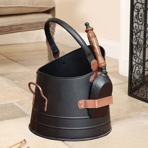 Cubo para cenizas de carbón con recubrimiento de polvo de hierro negro y pala con mango de madera para almacenamiento de cenizas en chimeneas, accesorios para hogar - Product Image 2