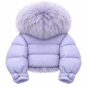 Unisex <b>Hooded</b> <b>Fur</b> Collar Breathable Puffer <b>Jacket</b> Winter Short Front Logo Lavender Solid Color Loose Padded Quilted <b>Jacket</b> - Product Image 2
