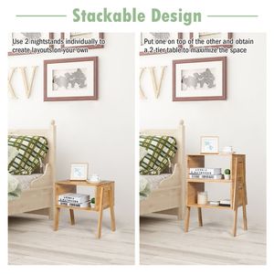 Set di 2 Comodini in Bambù Naturale con Ripiano Aperto, Tavolini Impilabili per Camera da Letto, Soggiorno e Ufficio - Product Image 6