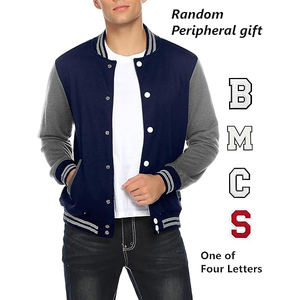 Blouson universitaire court pour femme en mélange de laine, ourlet côtelé, fermeture à boutons-pression, manches en similicuir, vêtement d'extérieur tendance - Product Image 4