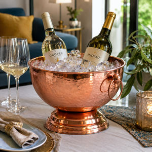 Cubo de hielo de cobre martillado hecho a mano con asas de anillo para enfriar vino, cerveza y bebidas |   Enfriador de Bebidas Premium para Fiestas - Product Image 4