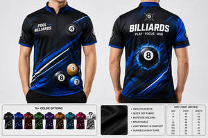 Camiseta de Billar Personalizada, Sublimada, para Equipo, de Secado Rápido, Transpirable, 100% Poliéster, con Logotipo Personalizado, Fabricante de Ropa Deportiva OEM ODM - Product Image 3