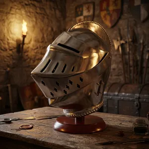 Casco de Caballero Medieval Decorativo, Pieza Decorativa con Acabado Plateado Antiguo, Casco de Caballero de Metal para Exhibición en el Hogar, Oficina, Escritorio o Mesa - Product Image 6