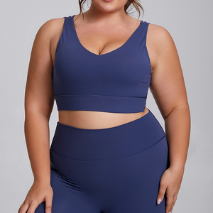 Plus Size Yoga Set <b>Crop</b> <b>Top</b> Full Length Leggings High Waist Seamless Solid Navy Blue 2 Piece Activewear - Product Image 6