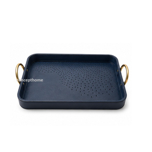 Bandeja Rectangular Azul Marino con Asas Doradas, Acabado Pintado en Color Sólido, Uso Residencial - Product Image 6