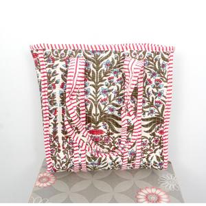 Sac fourre-tout bohème en velours à motifs floraux, bordure rouge, doublure en coton, petit format, idéal pour la plage, artisanat indien en blocs de bois du Rajasthan, pour le quotidien - Product Image 2