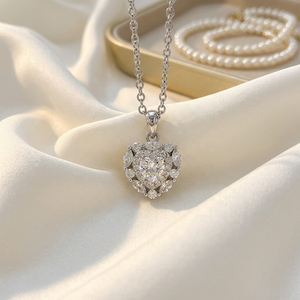 Collier pendentif en zircone cubique taille cœur serti griffe, plaqué rhodium, 4 couches, chaîne maille gourmette, bijoux de mariage pour femme, romantique - Product Image 5