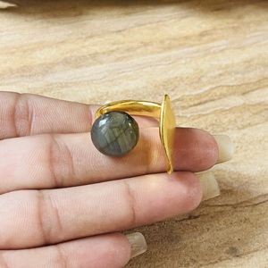 Modern Style High Demanding Labradorite Brass <b>Ring</b> 18k Gold Plated Open <b>Statement</b> <b>Ring</b> Vintage Style Wholesale <b>Ring</b> For Women - Product Image 2