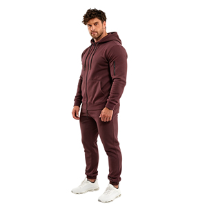 Survêtement d'hiver pour homme en coton respirant de qualité supérieure, couleur bordeaux, avec sweat à capuche zippé intégral et pantalon de jogging à poches et revers. - Product Image 2