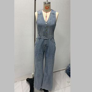 Mono de mujer sin mangas de Spandex/Poliéster con cuello en V, botones, cintura alta, pierna ancha, lavado, casual, corto, transpirable, para verano - Product Image 3
