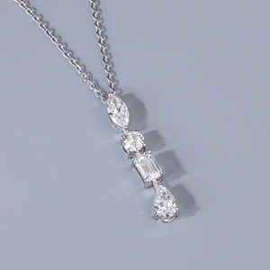 Luxury 14K White Gold Multi Shape Moissanite Charm <b>Pendant</b> for Women Featuring <b>Emerald</b> Marquise Pear and Round Cut Stones - Product Image 4