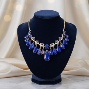 Collar de Plata de Ley 925 con Circonitas Cúbicas Azules Multiforma, 16 Pulgadas, 70g, Chapado en Oro de 18K, Collar Pesado para Bodas y Fiestas - Product Image 3