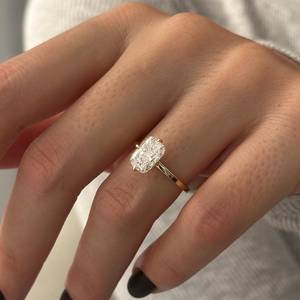 2 Carat Elongated Cushion Lab Grown <b>Diamond</b> Compass Set Engagement <b>Ring</b> , 14k Yellow Gold , IGI Certified - Product Image 1