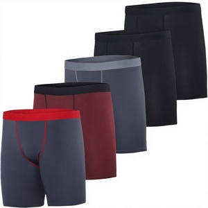 Men's Mid Waist <b>Compression</b> Shorts Solid Color Breathable Elastic Waist Knitted Spandex Cotton Casual <b>Underwear</b> - Product Image 1
