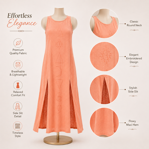 Women's Peach Cotton Sleeveless Maxi Dress Side Slit Casual Summer Beach Vacation <b>Boho</b> Elegant Long Dress Lightweight Resort - Product Image 5