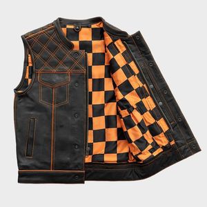 เสื้อกั๊กหนังลายตารางสีส้มสไตล์คลับ - Product Image 1