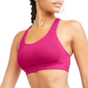 Sujetador deportivo rosa para mujer, estilo racerback, cuello redondo, soporte medio, transpirable, sin costuras, ajuste sólido, ropa deportiva activa, sujetador deportivo para mujer - Product Image 3