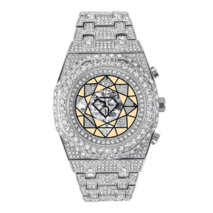 Reloj de Pulsera de Cuarzo Hip Hop con Bisel de Acero Inoxidable, Cronógrafo de Lujo Ecológico de 46 mm con Incrustaciones de Moissanita - Product Image 1