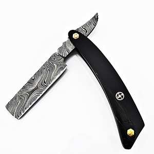 IKZARSA I-BWR-01 <b>Straight</b> Razor Damascus Steel Blade Single Blade Buffalo Horn Handle Barber Shop Use Men's Face Head Shaving - Product Image 6