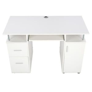 Modern White One-Door Two-<b>Drawer</b> Computer <b>Desk</b> with Bookshelf MDF Wood Office <b>Desk</b> with Storage Features - Product Image 3