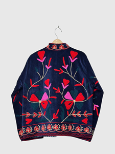 Veste en velours brodée de fleurs, col mandarin, manches longues, style Prairie Chic, vêtements d'hiver pour femmes grandes tailles - Product Image 2