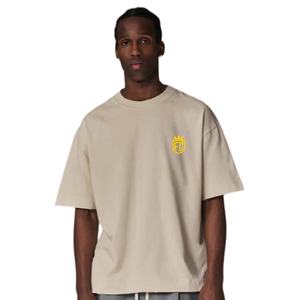 T-shirt beige surdimensionné pour homme, manches courtes, col rond, coton, streetwear décontracté, petit logo imprimé sur la poitrine, tee-shirt d'été - Product Image 5