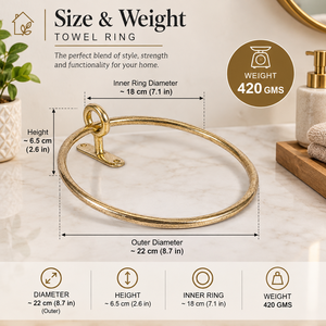 Loop Top Fastened Gold Towel Ring Heavy Duty Brass Wall Mount Hand Towel Holder Vintage Style Bathroom Hardware Rack - Product Image 2