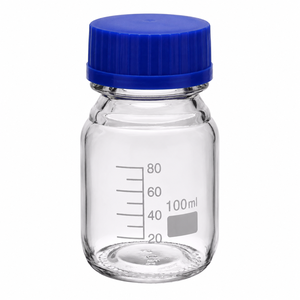 Botellas de Reactivo de Vidrio Cilíndricas de 50ml, 100ml, 250ml y 500ml para Laboratorio Químico, con Tapa de Rosca Azul, Personalizables OEM/ODM - Product Image 2