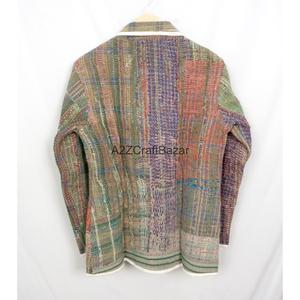 Indian Bohemian <b>Kantha</b> Breathable Eco-Friendly Reversible Long Coat for Ladies Knitted Cotton Autumn Winter Trench <b>Jacket</b> - Product Image 6